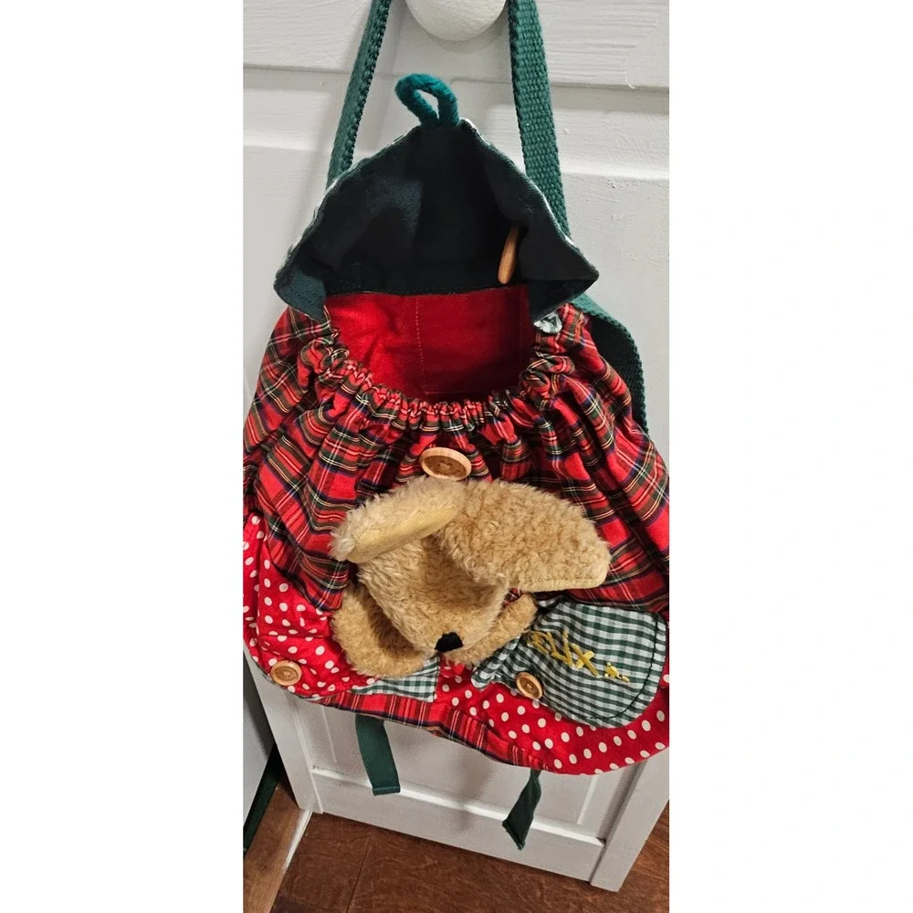 Die Spiegelburg Felix the Rabbit Plush Kids Backpack Plaid Gingham Red Green